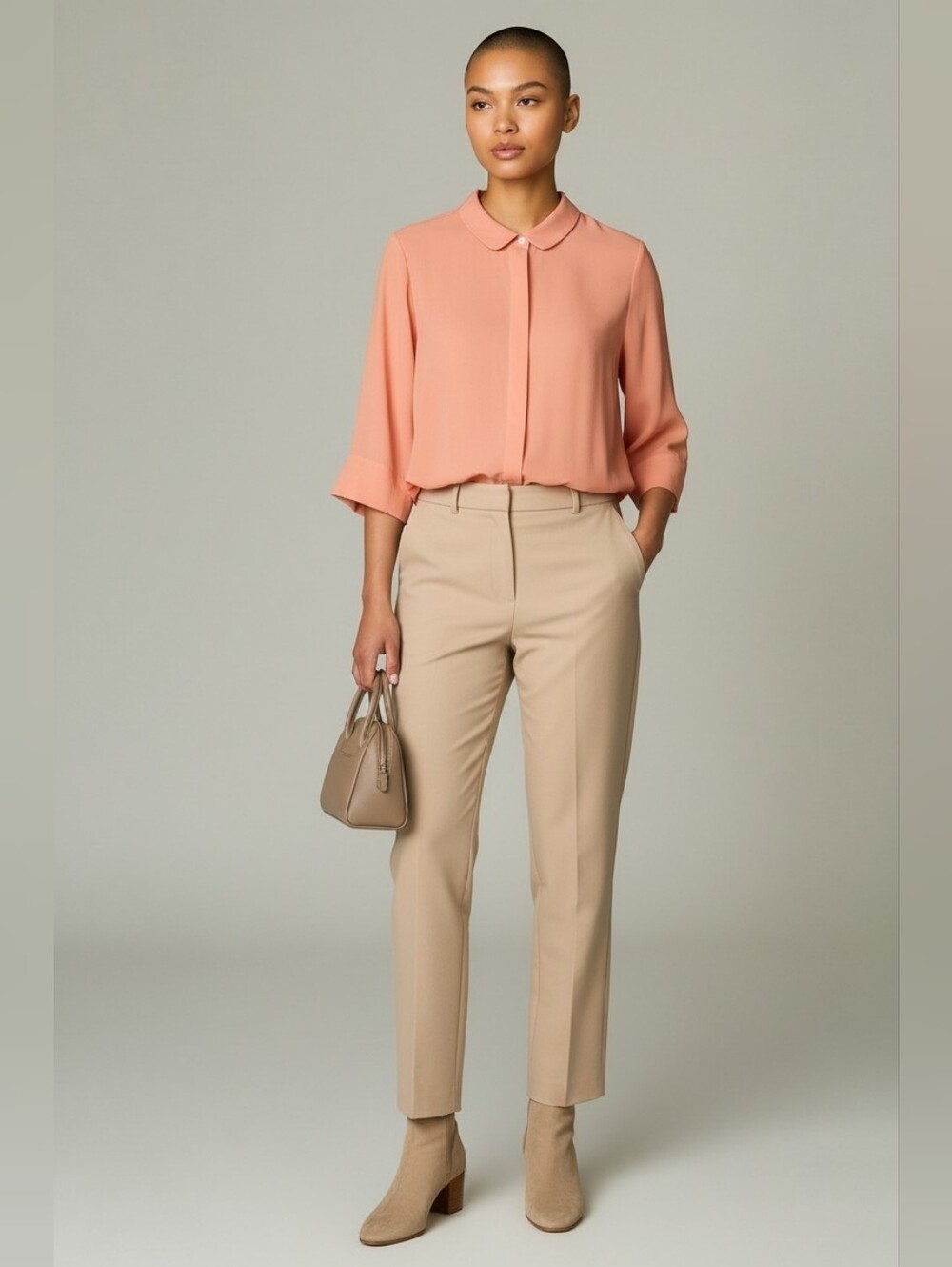 Poetry Crepe De Chine Silk Blouse Womens 10 Soft Coral 3/4 Sleeve Round Collar